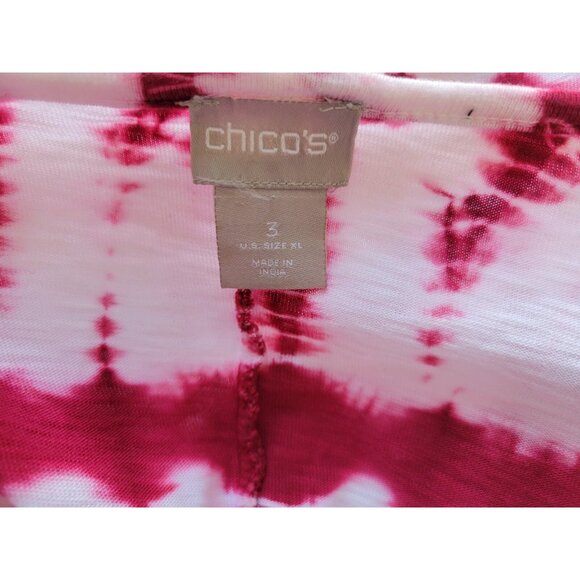 Chicos Womens Top 3 Standard Extra Large 3/4 Sleeve Pink Tie Dye TIE7E - Picture 7 of 9